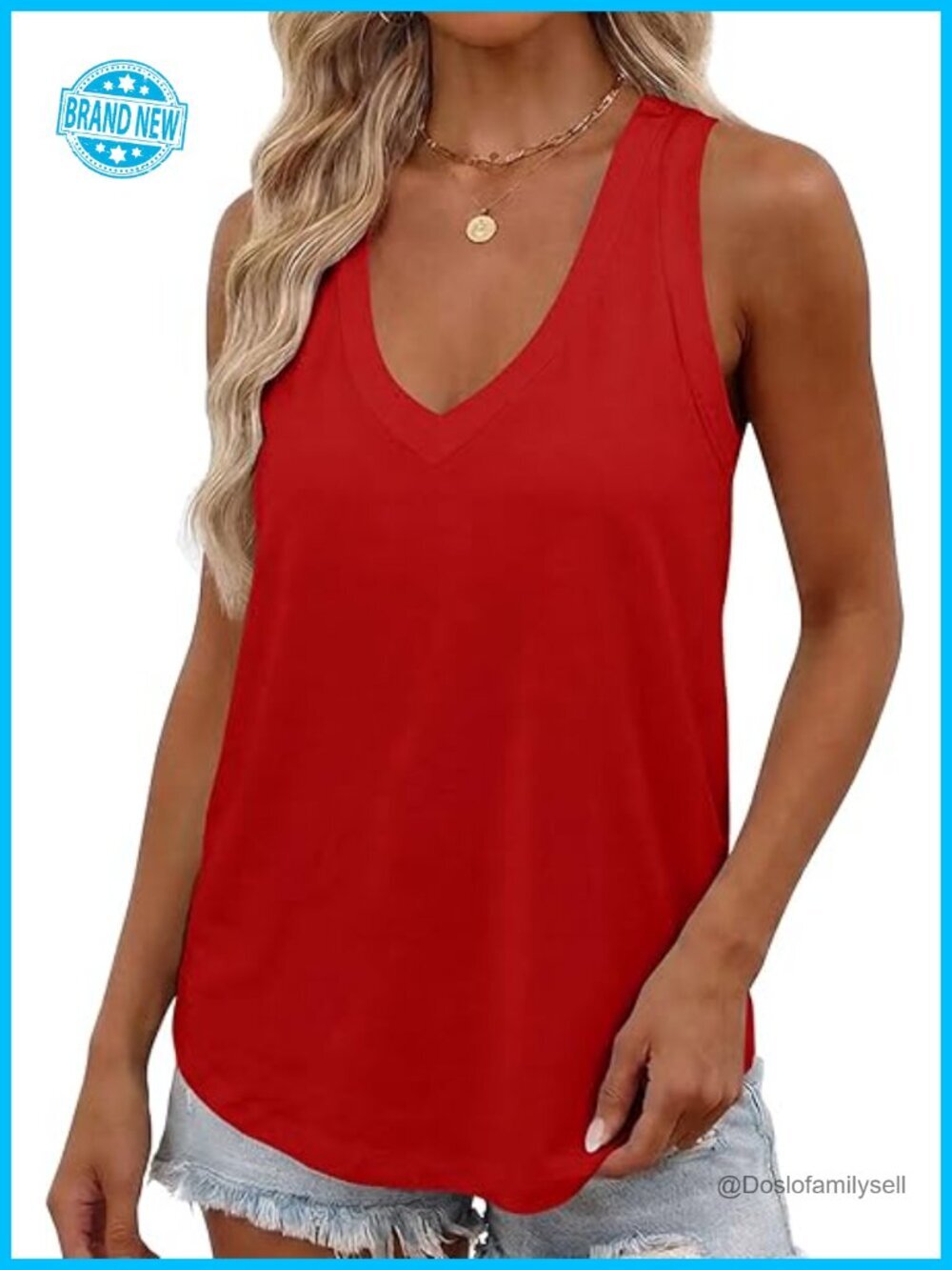Deep V Neck Tank Top Loose Fit Flowy Sleeveless
